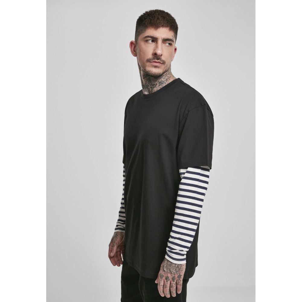 Urban Classics - Oversized Double Layer Striped Longsleeve shirt - Black